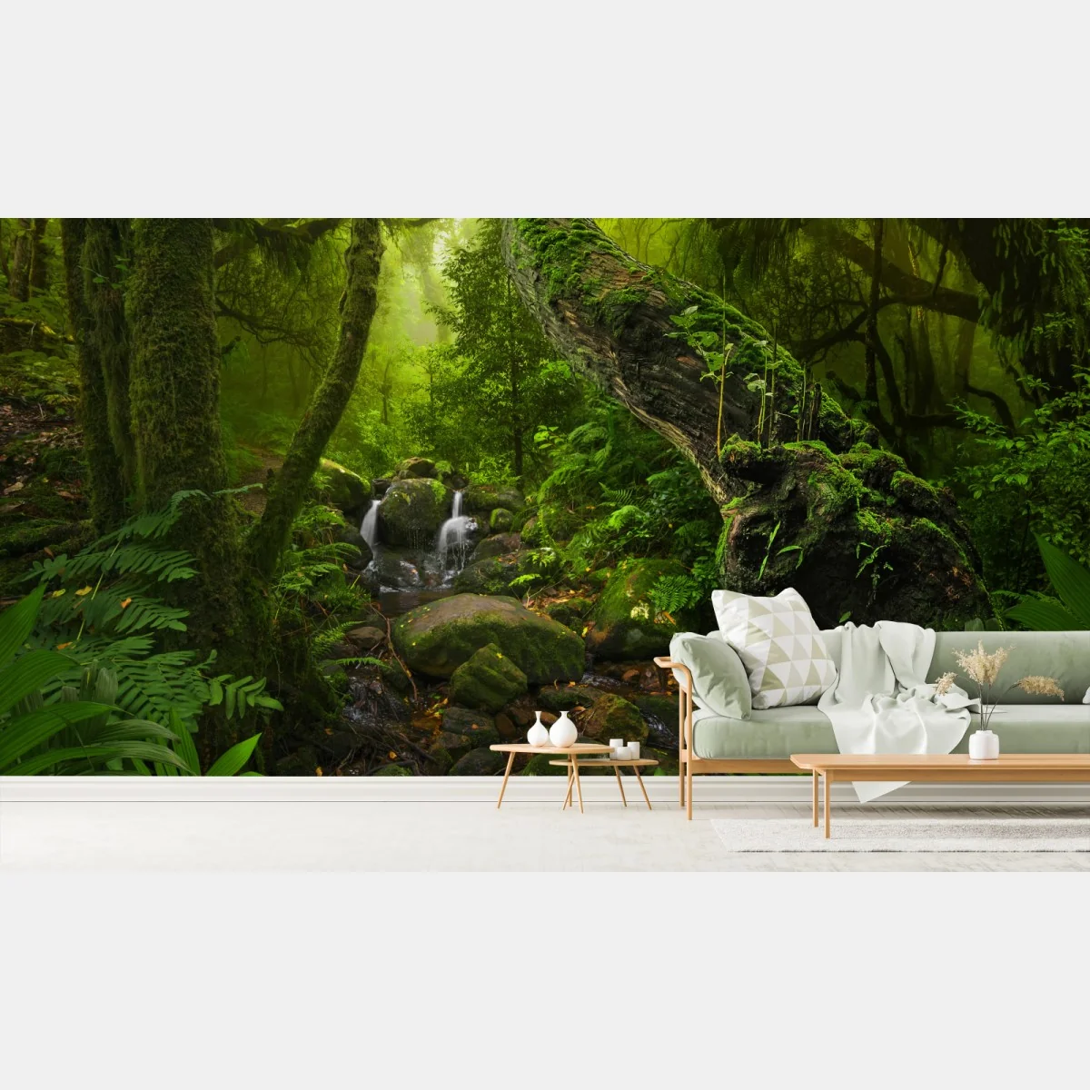 Fototapete moosiger waldbach im morgenlicht – Wallnifity®