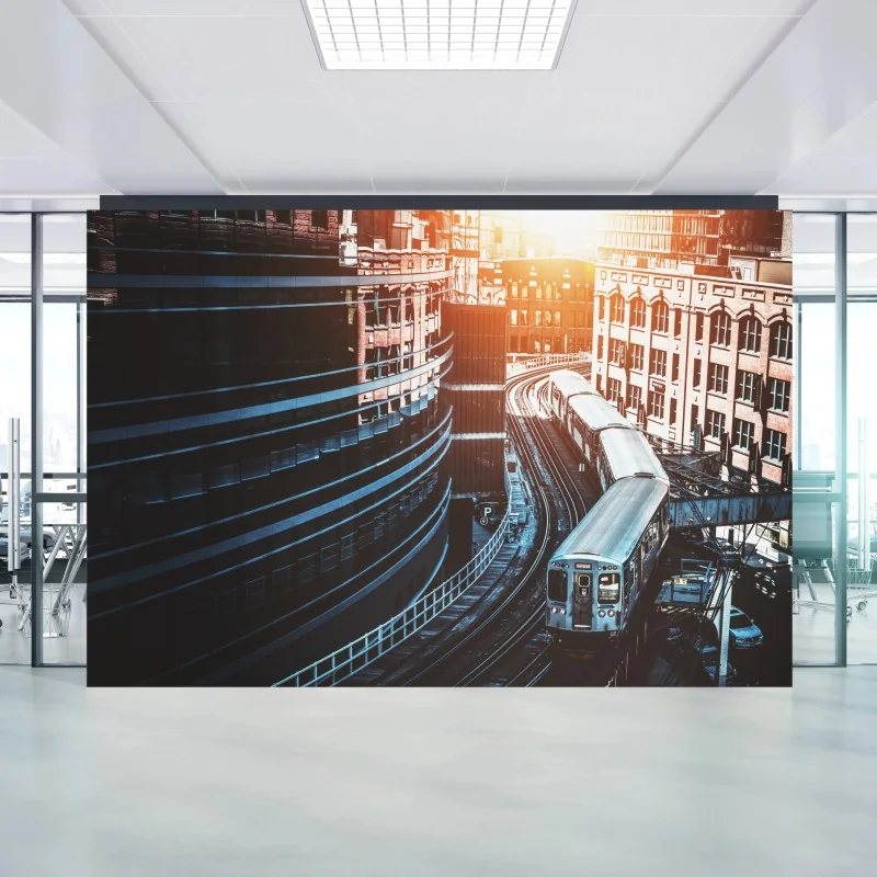 Fototapete Chicago hochbahn zwischen gebäuden