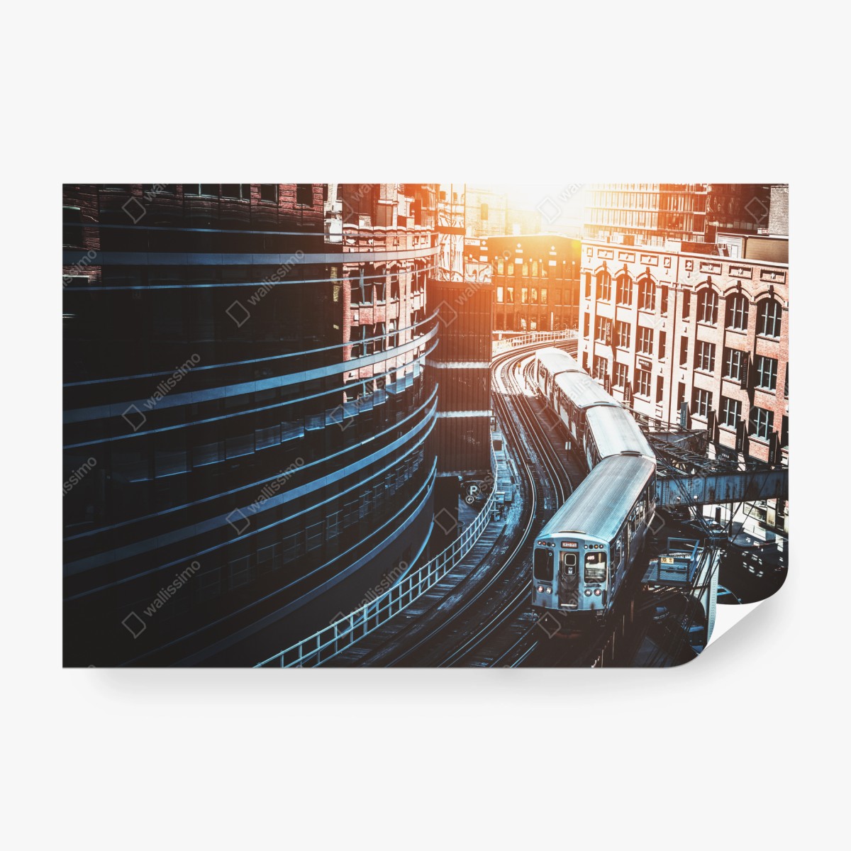 Fototapete Chicago hochbahn zwischen gebäuden – Wallnifity® Fototapete Chicago hochbahn zwischen gebäuden – Wallnifity®