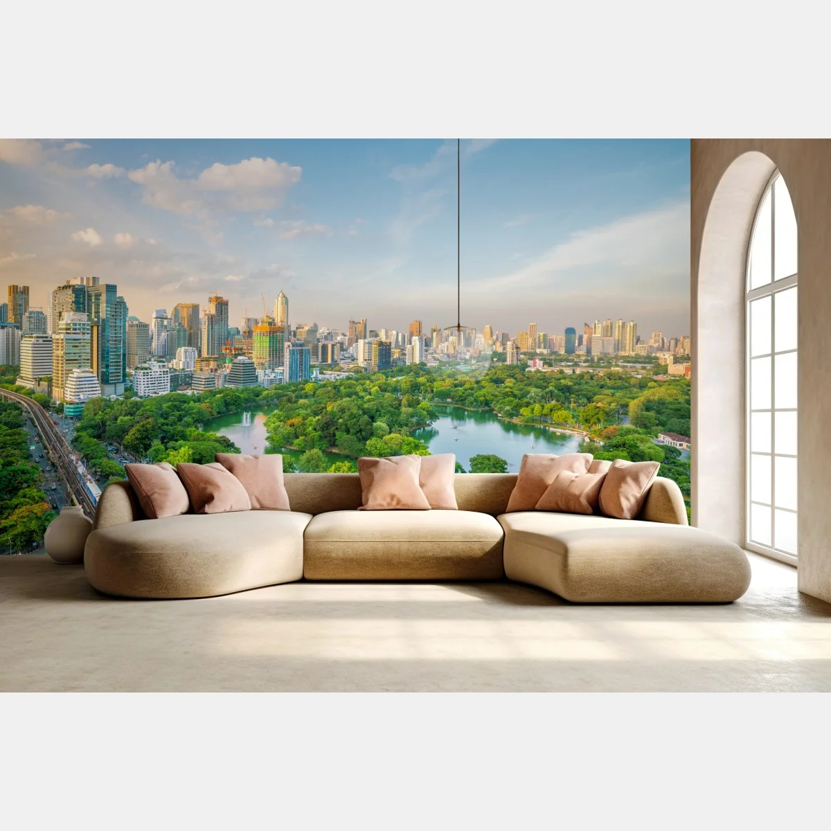 Fototapete Bangkok skyline über dem Lumpini Park – Wallnifity® Fototapete Bangkok skyline über dem Lumpini Park – Wallnifity®