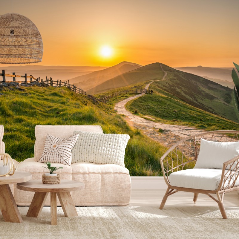 Fototapete sonnenaufgang über grünen hügeln – Wallnifity® Fototapete sonnenaufgang über grünen hügeln – Wallnifity®