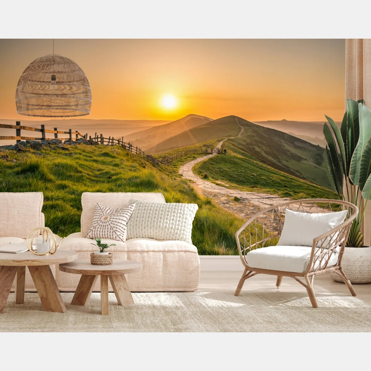 Fototapete sonnenaufgang über grünen hügeln – Wallnifity® Fototapete sonnenaufgang über grünen hügeln – Wallnifity®