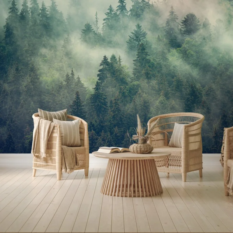 Fototapete nebliger immergrüner wald – Wallnifity® Fototapete nebliger immergrüner wald – Wallnifity®