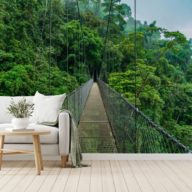 Fototapete hängende brücke im dichten dschungel