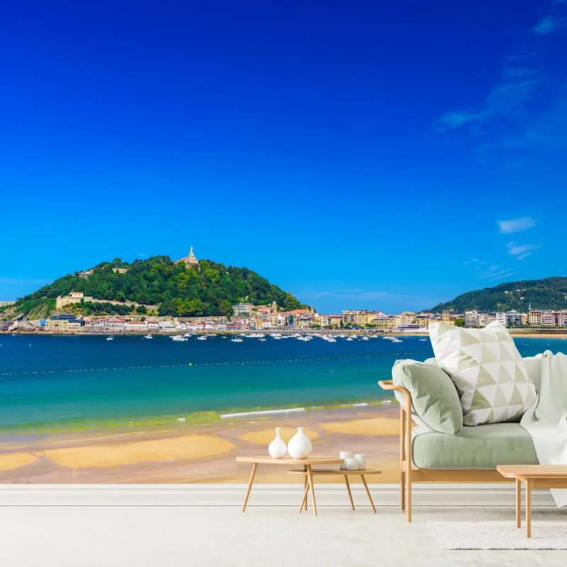 Fototapete sonnige küstenpanorama mit goldenem sand – Wallnifity® Fototapete sonnige küstenpanorama mit goldenem sand – Wallnifity®