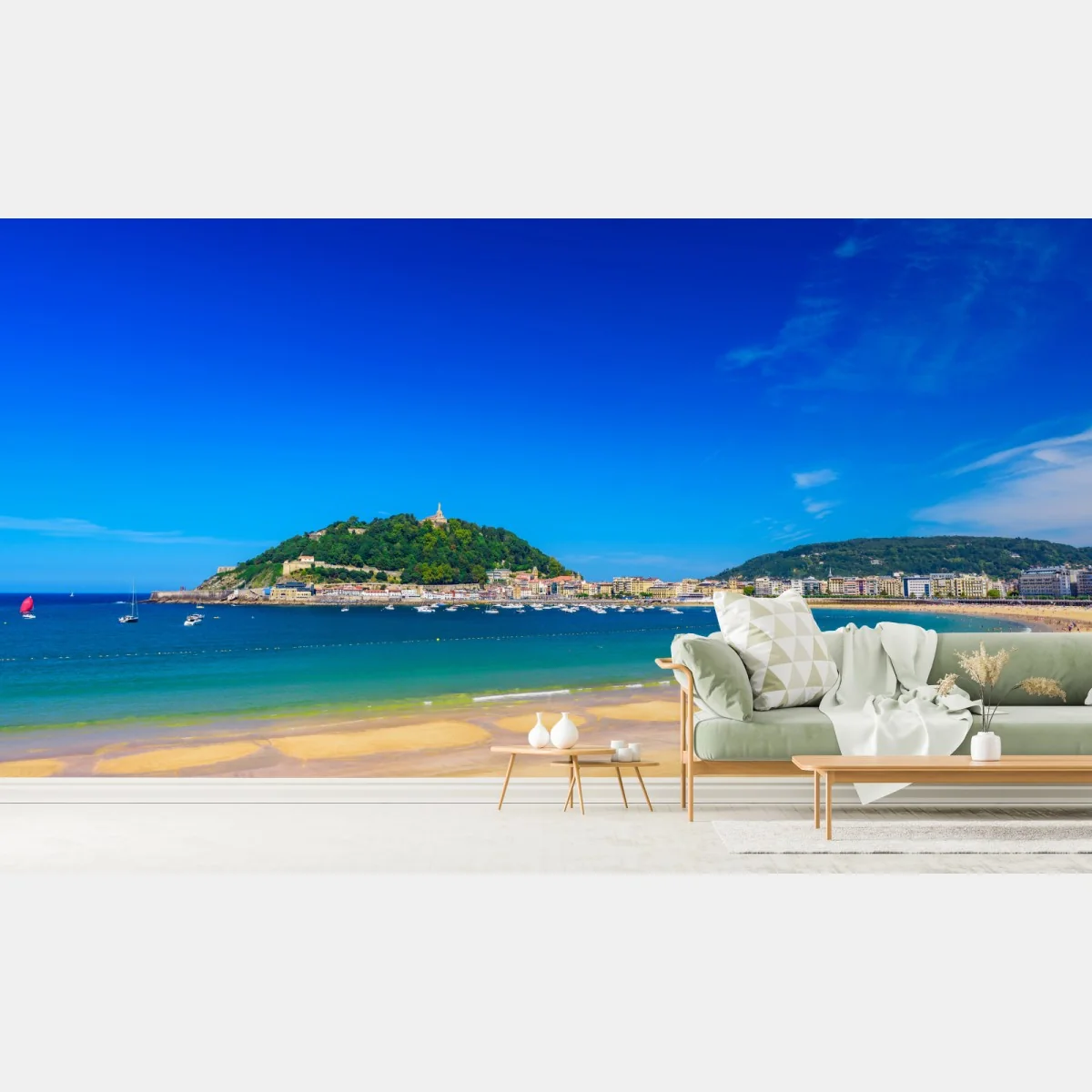 Fototapete sonnige küstenpanorama mit goldenem sand – Wallnifity® Fototapete sonnige küstenpanorama mit goldenem sand – Wallnifity®