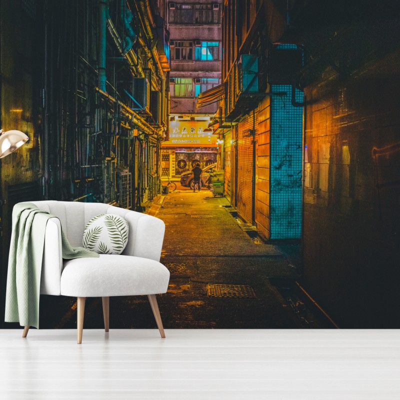 Fototapete Hongkong neon-gasse bei nacht