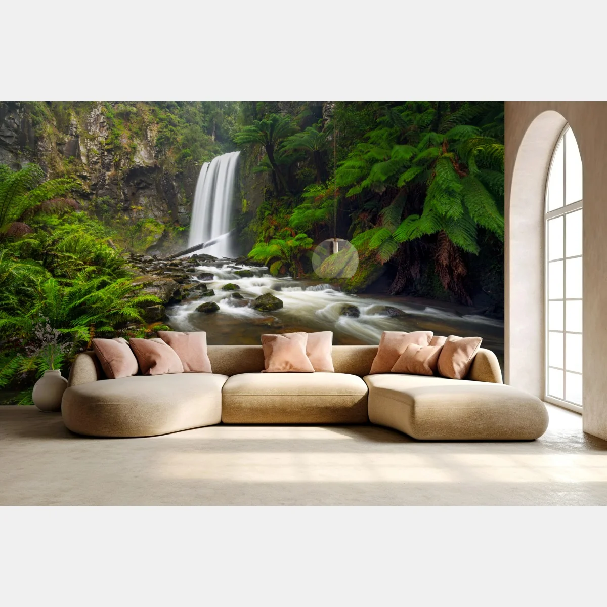 Fototapete üppiger wasserfall im farnwald – Wallnifity®