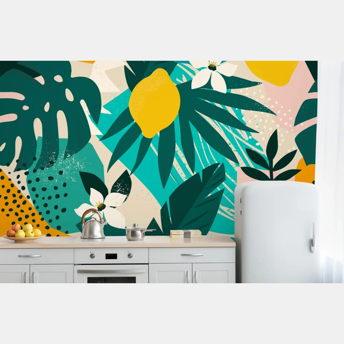 Fototapete tropisches muster mit zitronen und blättern – Wallnifity® Fototapete tropisches muster mit zitronen und blättern – Wallnifity®