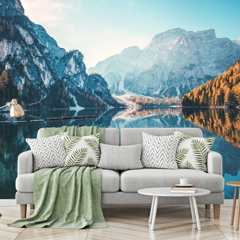 Fototapete ruhiger morgen am Pragser Wildsee, Dolomiten