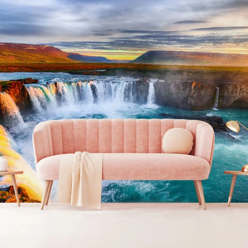 Fototapete Godafoss wasserfall bei sonnenaufgang