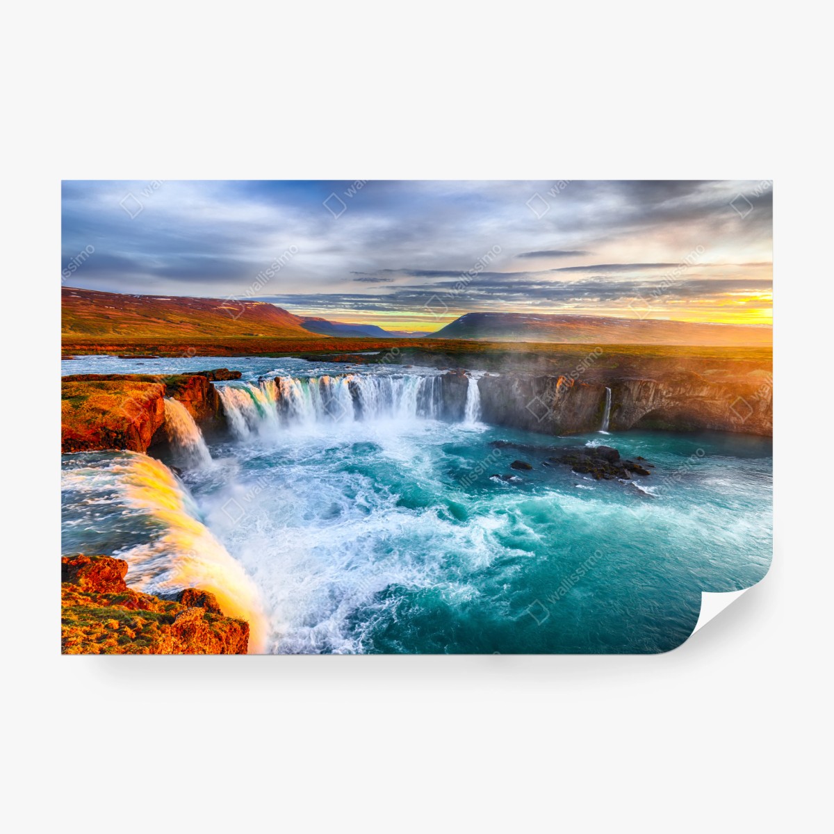Fototapete Godafoss wasserfall bei sonnenaufgang – Wallnifity® Fototapete Godafoss wasserfall bei sonnenaufgang – Wallnifity®