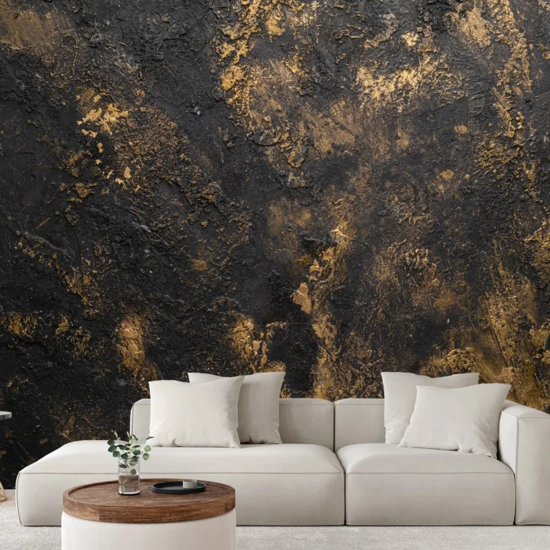 Fototapete schwarz-goldene strukturierte abstraktion für wände