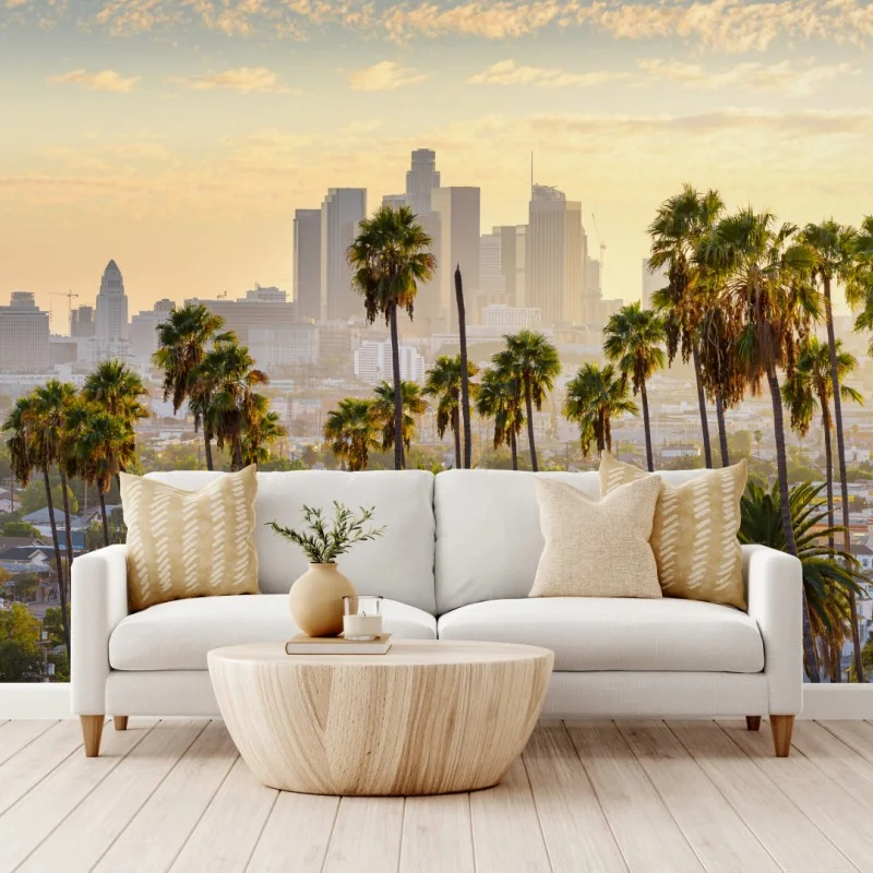 Fototapete goldene Los Angeles skyline mit palmen