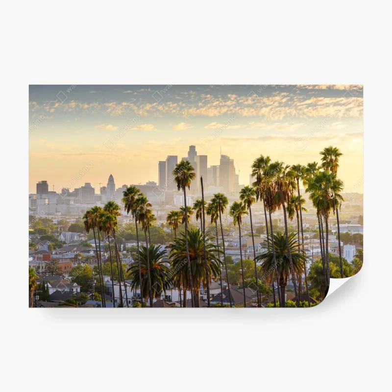 Fototapete goldene Los Angeles skyline mit palmen