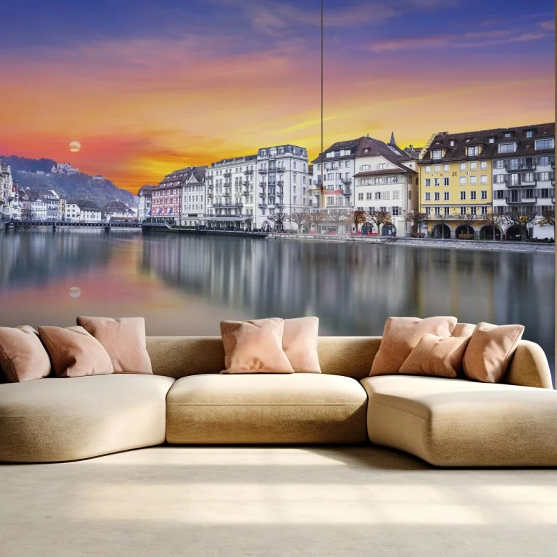 Fototapete Luzern am fluss bei dämmerung – Wallnifity®