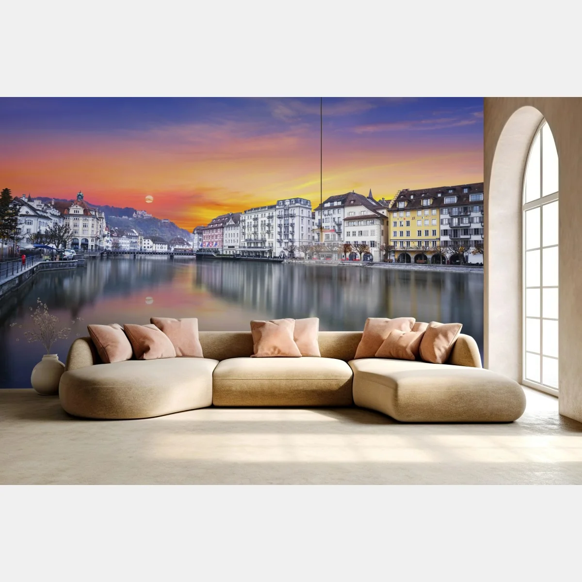 Fototapete Luzern am fluss bei dämmerung – Wallnifity®