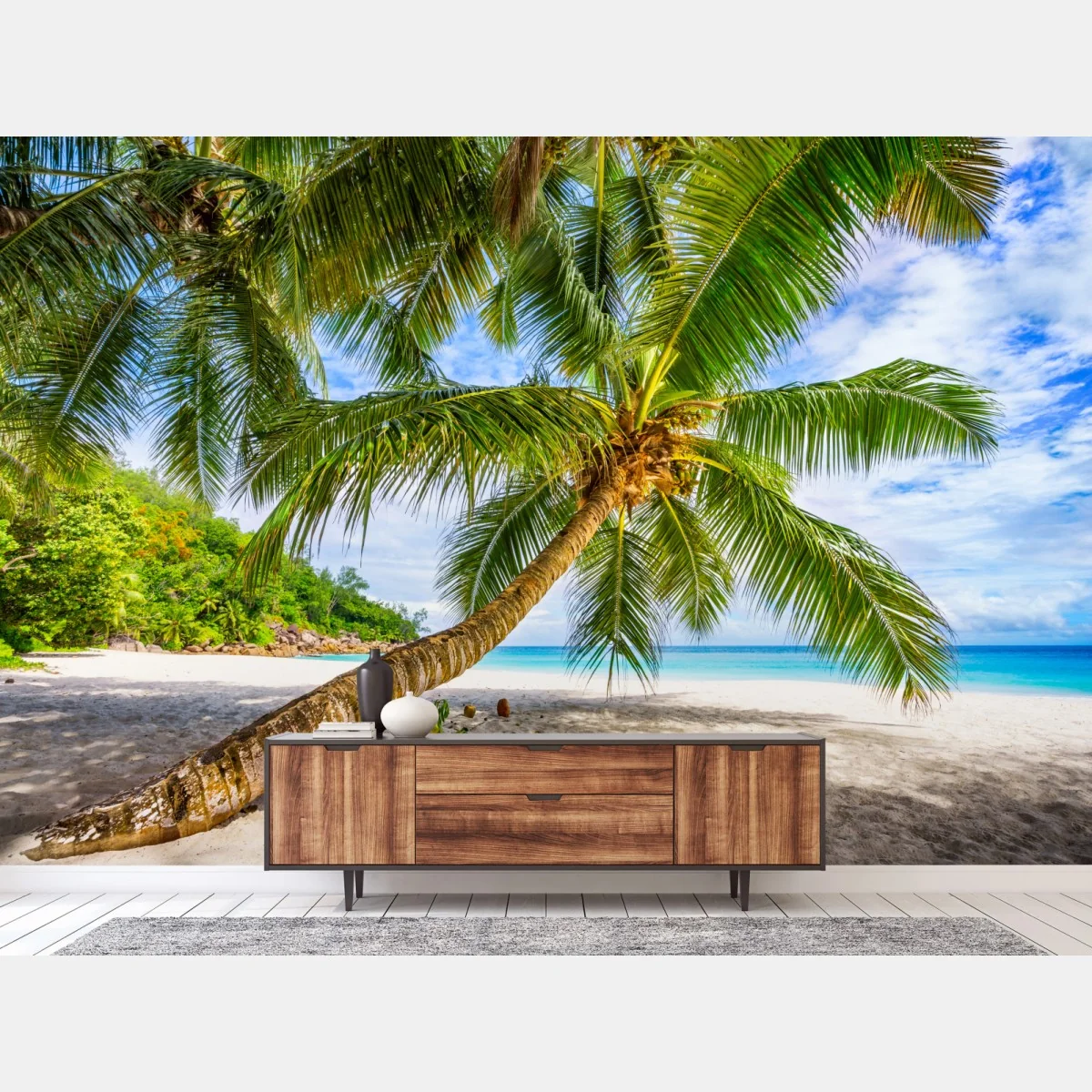 Fototapete tropische palme am weißen sandstrand – Wallnifity® Fototapete tropische palme am weißen sandstrand – Wallnifity®