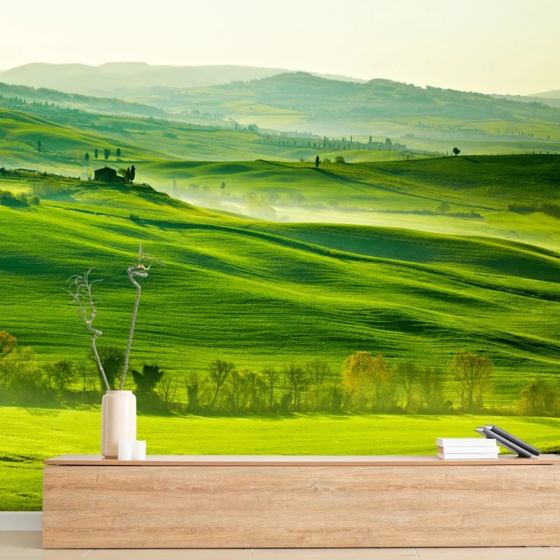 Fototapete sonnige sanft hügelnde landschaft der Toskana – Wallnifity®