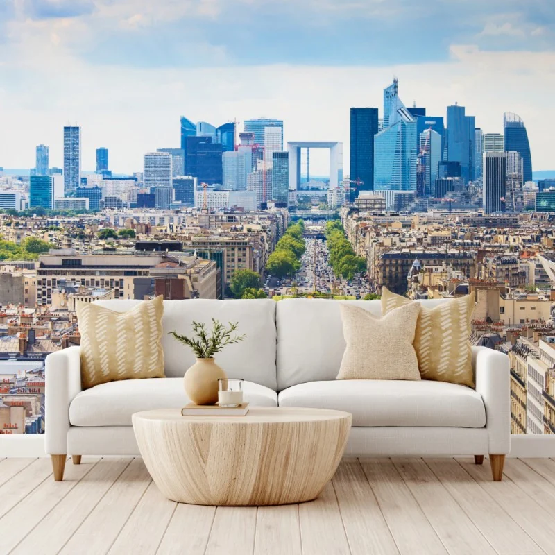 Fototapete Paris skyline über baumgesäumter avenue