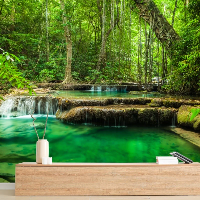 Fototapete ruhige türkisbecken am wasserfall Erawan