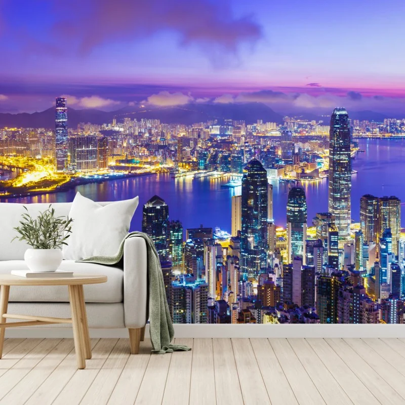 Fototapete Hong Kong skyline bei dämmerung
