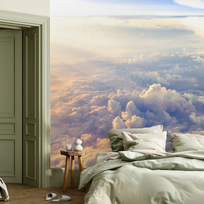 Fototapete sonnenbeschienene wolken über dem horizont