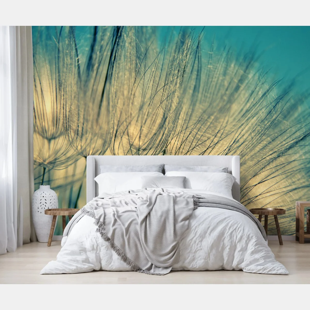 Fototapete zarte löwenzahn-aufnahme in sanftem blau – Wallnifity® Fototapete zarte löwenzahn-aufnahme in sanftem blau – Wallnifity®