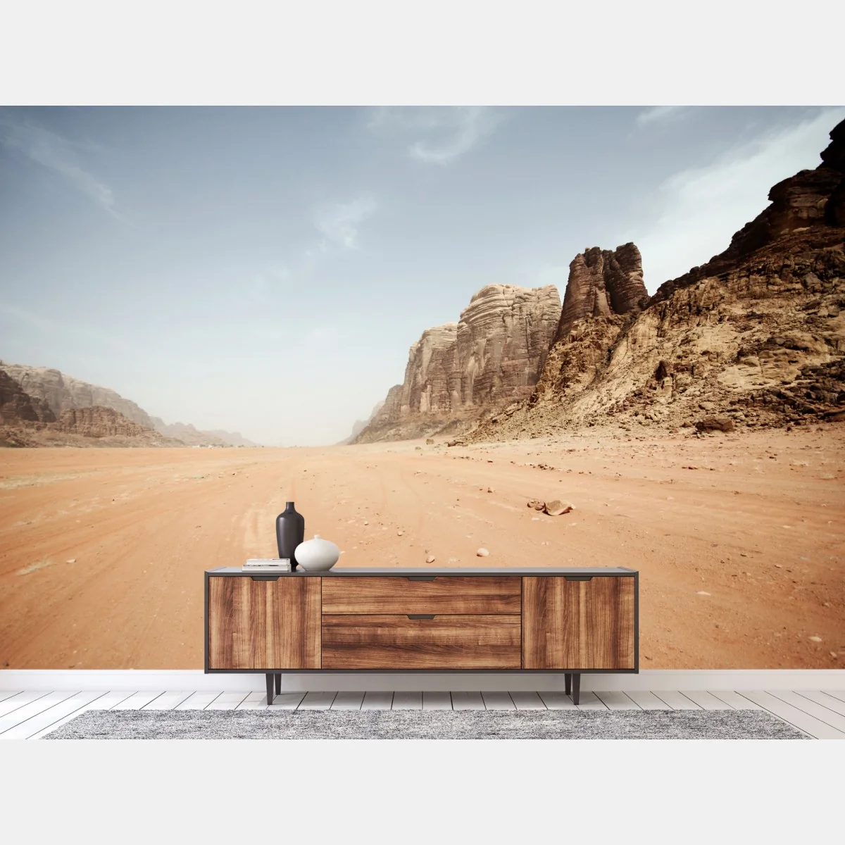 Fototapete weites wüstenpanorama in Wadi Rum, Jordanien – Wallnifity® Fototapete weites wüstenpanorama in Wadi Rum, Jordanien – Wallnifity®