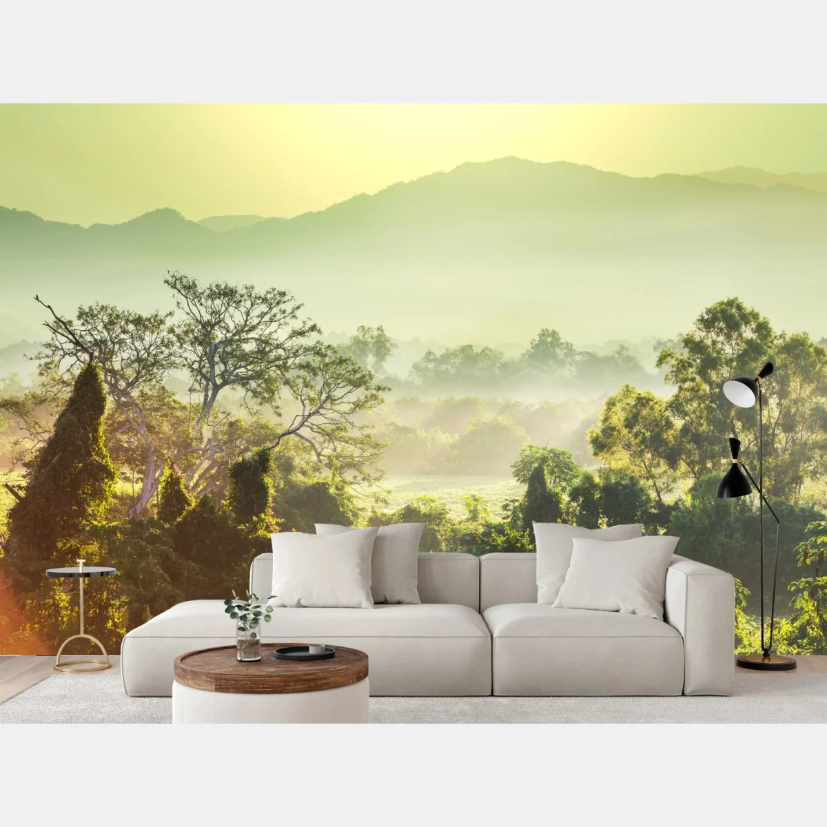 Fototapete nebliger dschungel in Vietnam bei sonnenaufgang – Wallnifity®