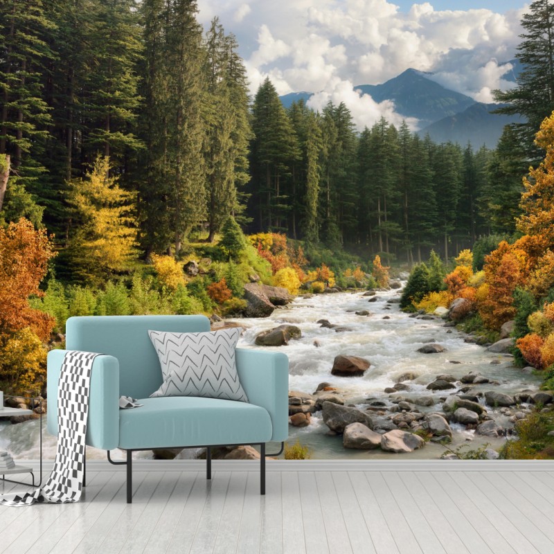 Fototapete herbstliche berglandschaft mit fluss