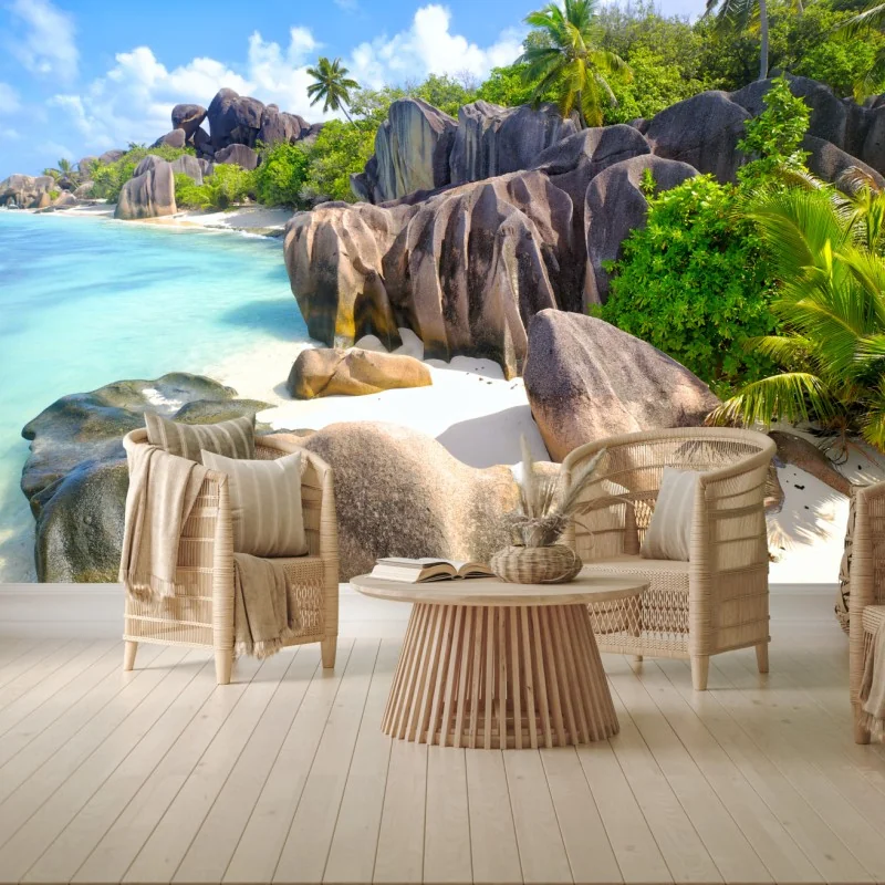 Fototapete Anse Source d'Argent, La Digue türkisfarbener strand – Wallnifity®