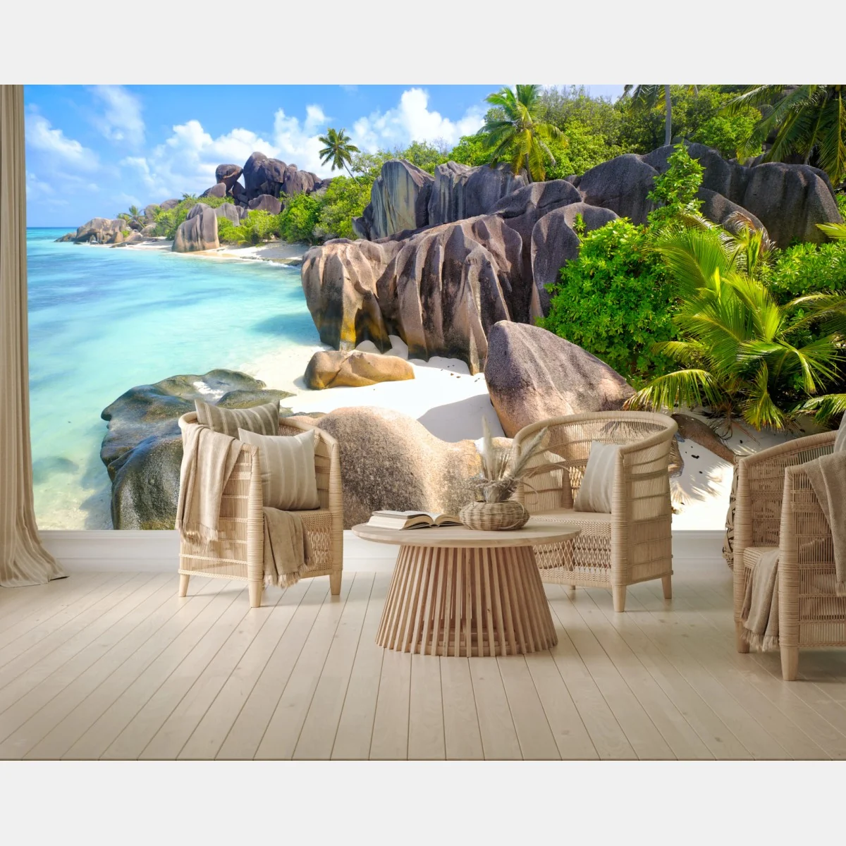 Fototapete Anse Source d'Argent, La Digue türkisfarbener strand – Wallnifity®