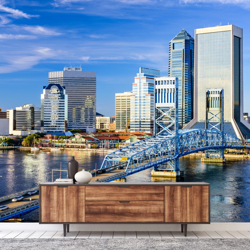 Fototapete Jacksonville skyline mit blauem brücke