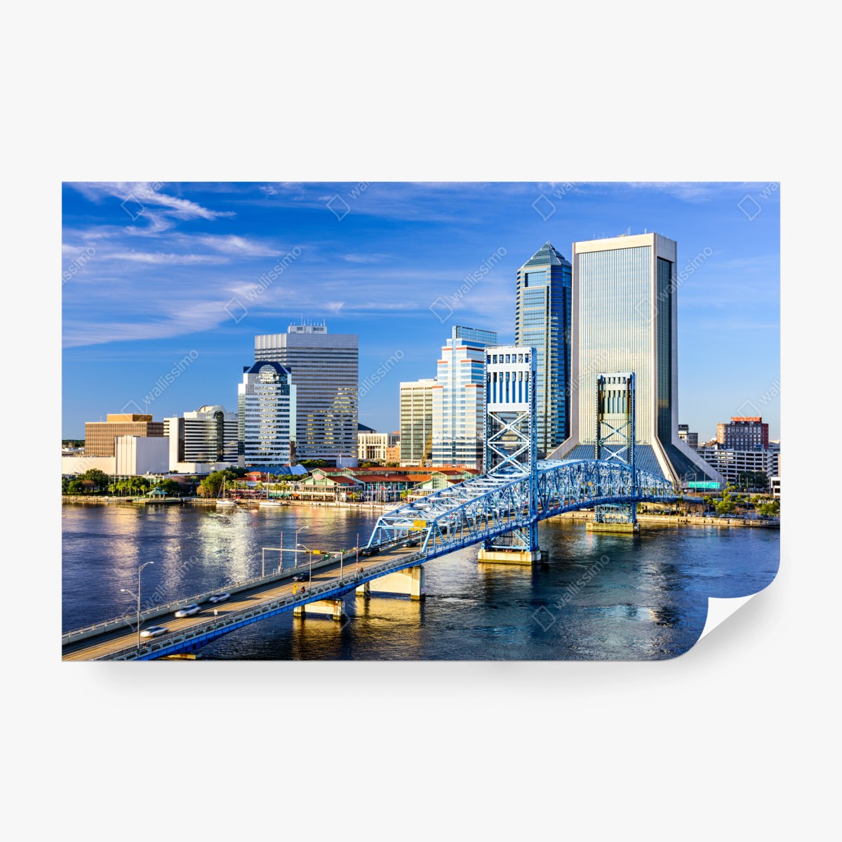 Fototapete Jacksonville skyline mit blauem brücke – Wallnifity® Fototapete Jacksonville skyline mit blauem brücke – Wallnifity®