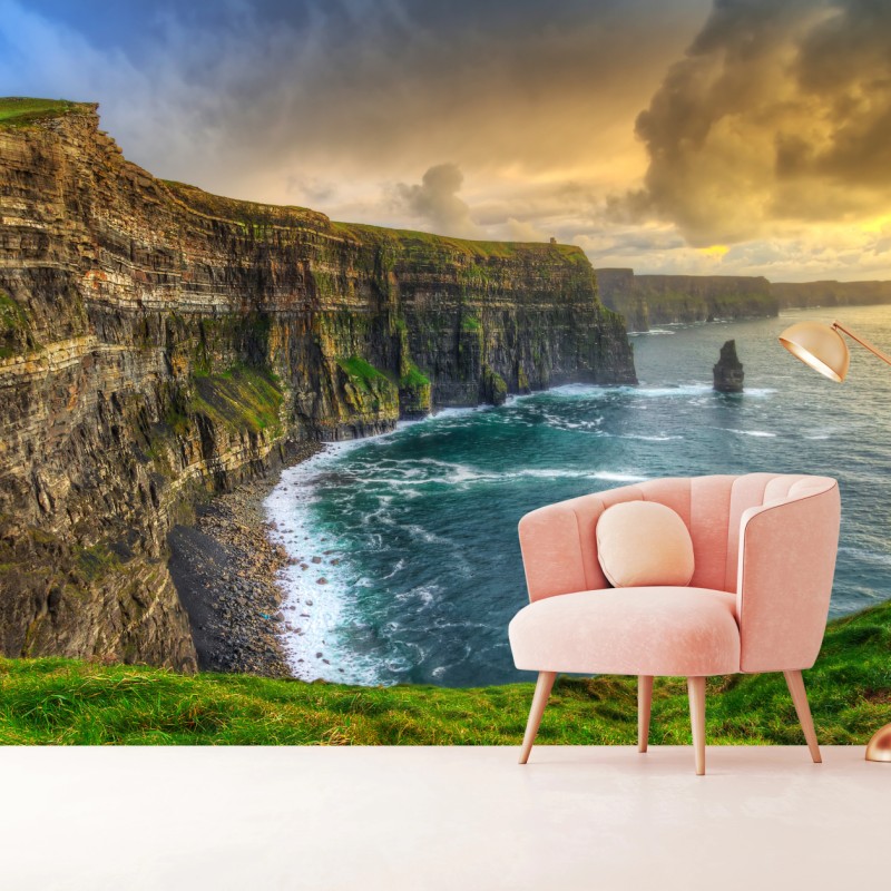 Fototapete dramatische küstenklippen bei sonnenuntergang