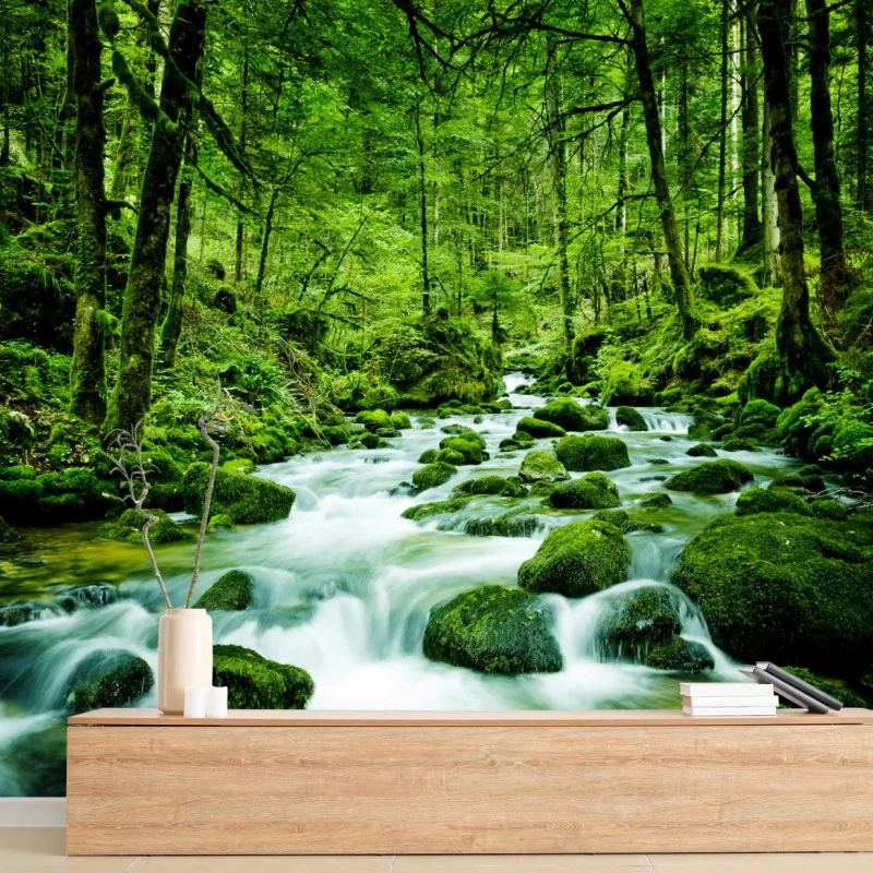 Fototapete moosbedeckter waldbach