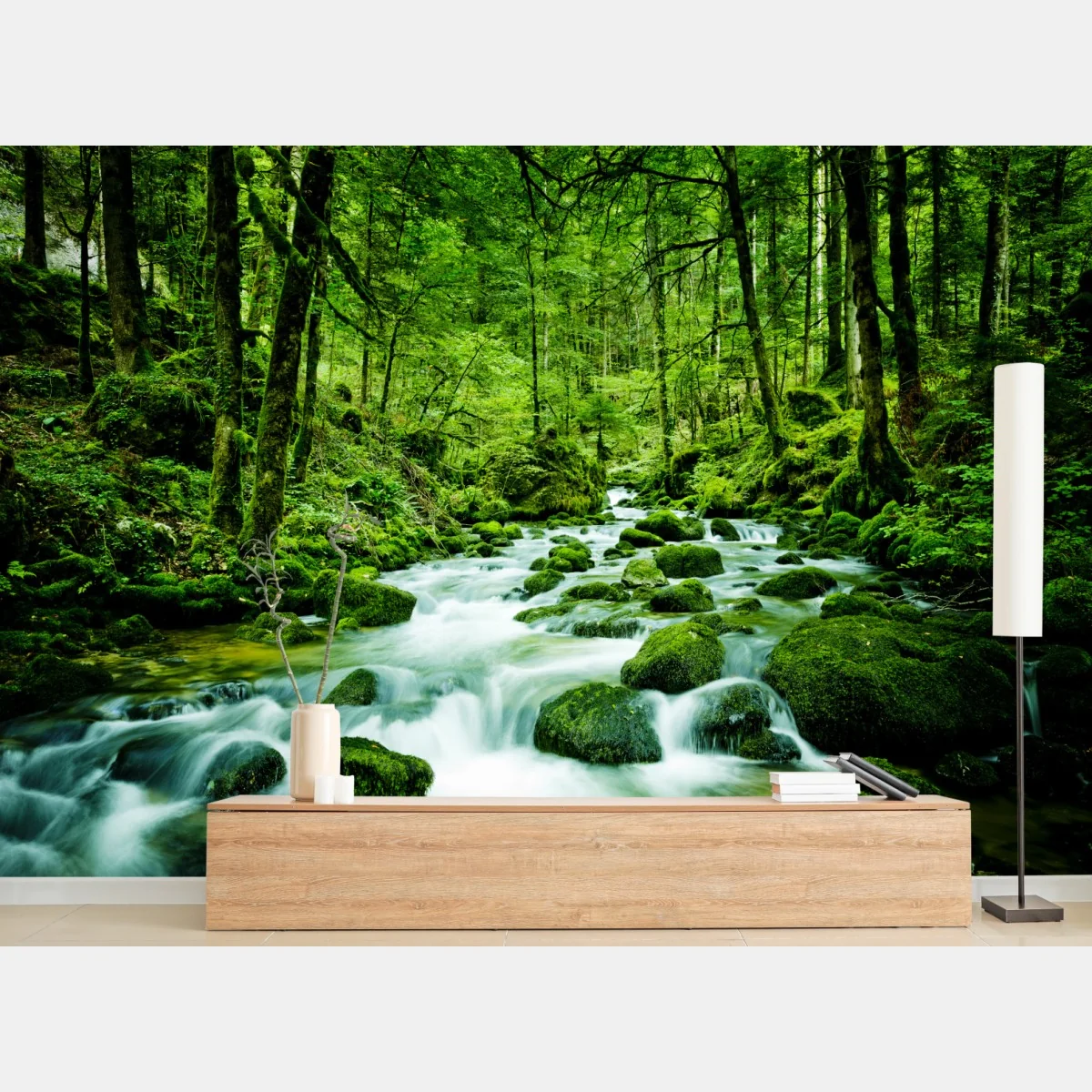 Fototapete moosbedeckter waldbach – Wallnifity®