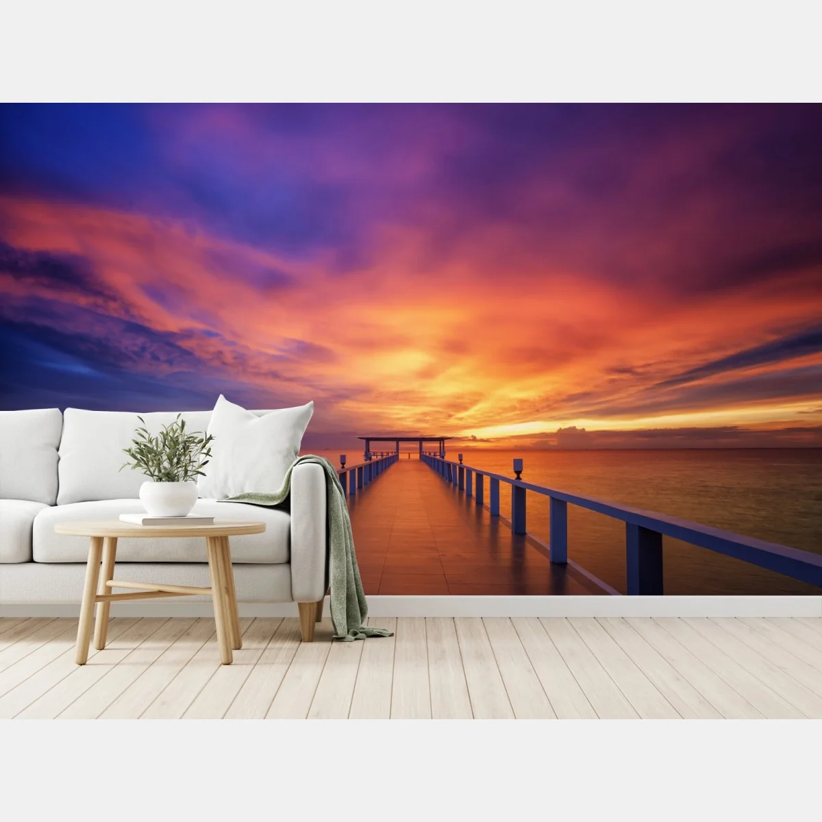 Fototapete sonnenuntergang am steg am strand – Wallnifity®