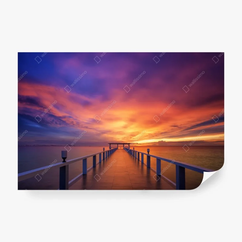 Fototapete sonnenuntergang am steg am strand