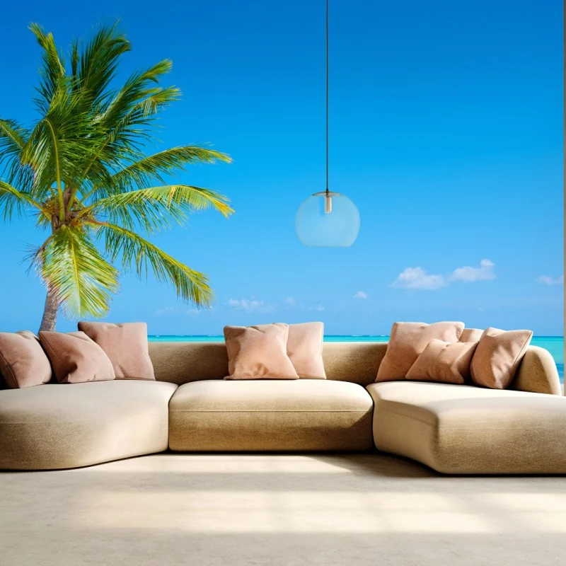 Fototapete tropische palme am weißen sandstrand – Wallnifity®