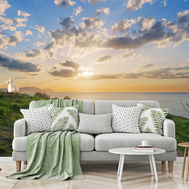 Fototapete weg zum meer bei sonnenaufgang