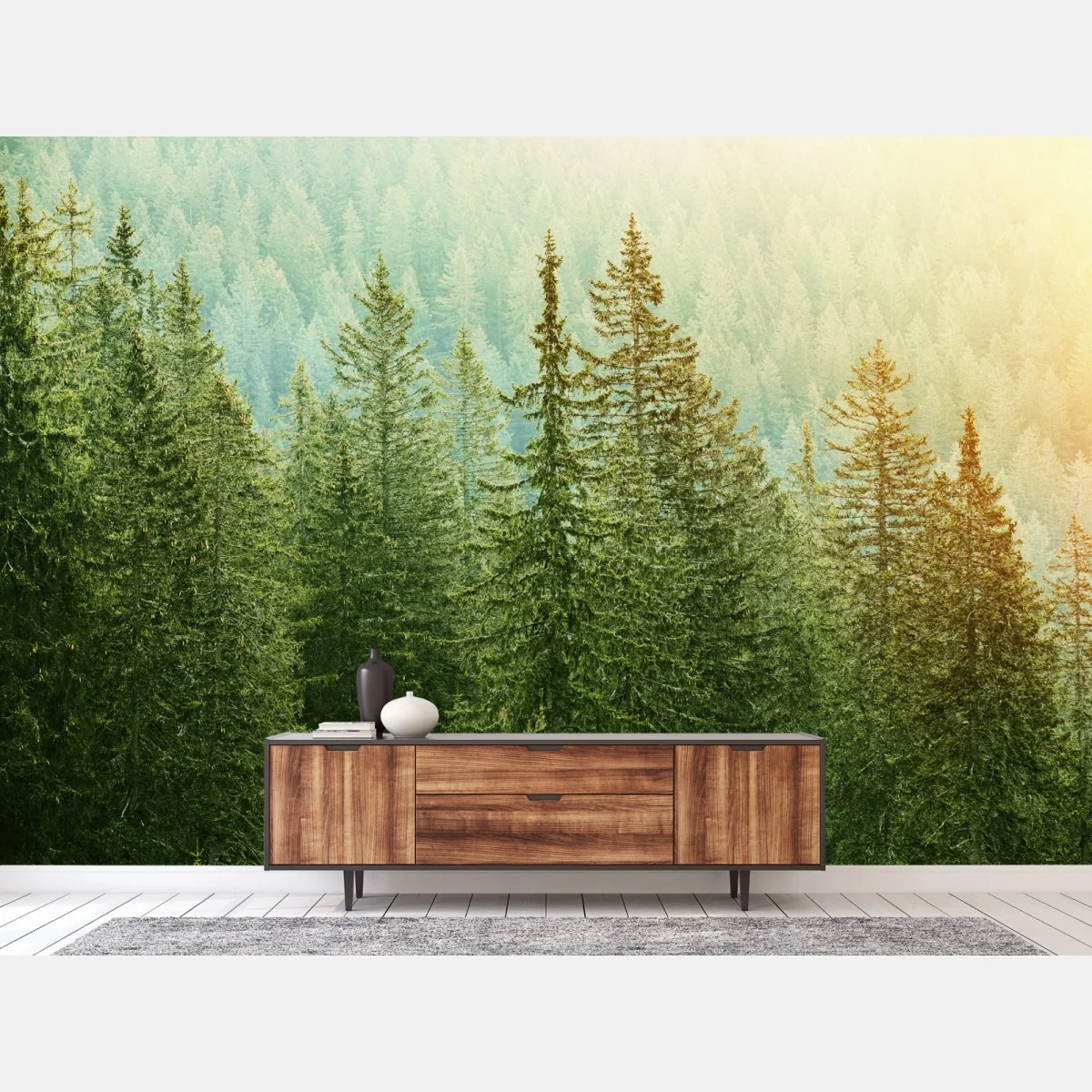 Fototapete sonnenbeschienener nadelwald – Wallnifity® Fototapete sonnenbeschienener nadelwald – Wallnifity®