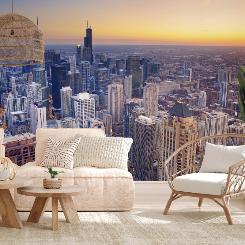 Fototapete stadtpanorama bei sonnenuntergang – Wallnifity®