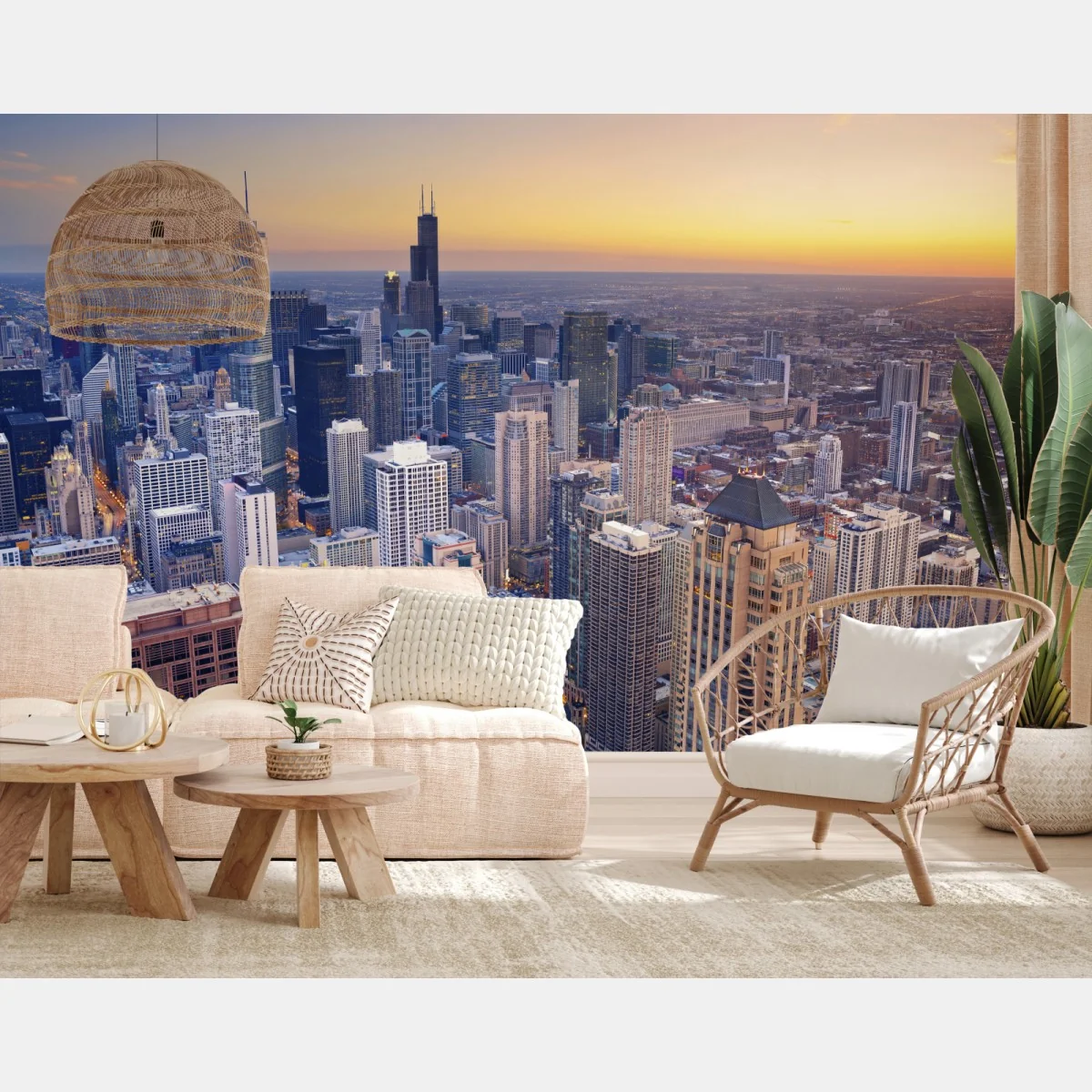 Fototapete stadtpanorama bei sonnenuntergang – Wallnifity®