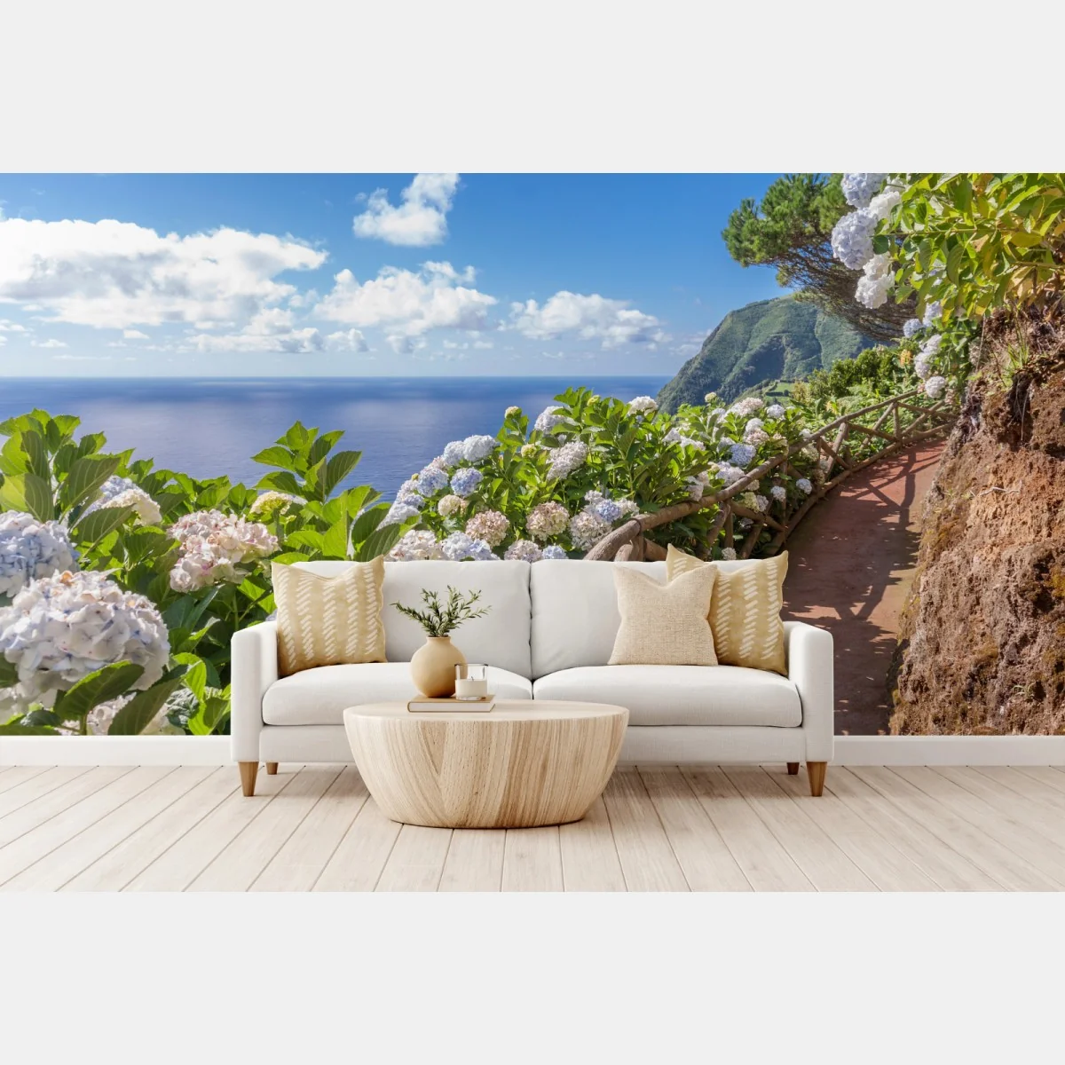 Fototapete küstenweg mit hortensien, São Miguel, Azoren – Wallnifity®