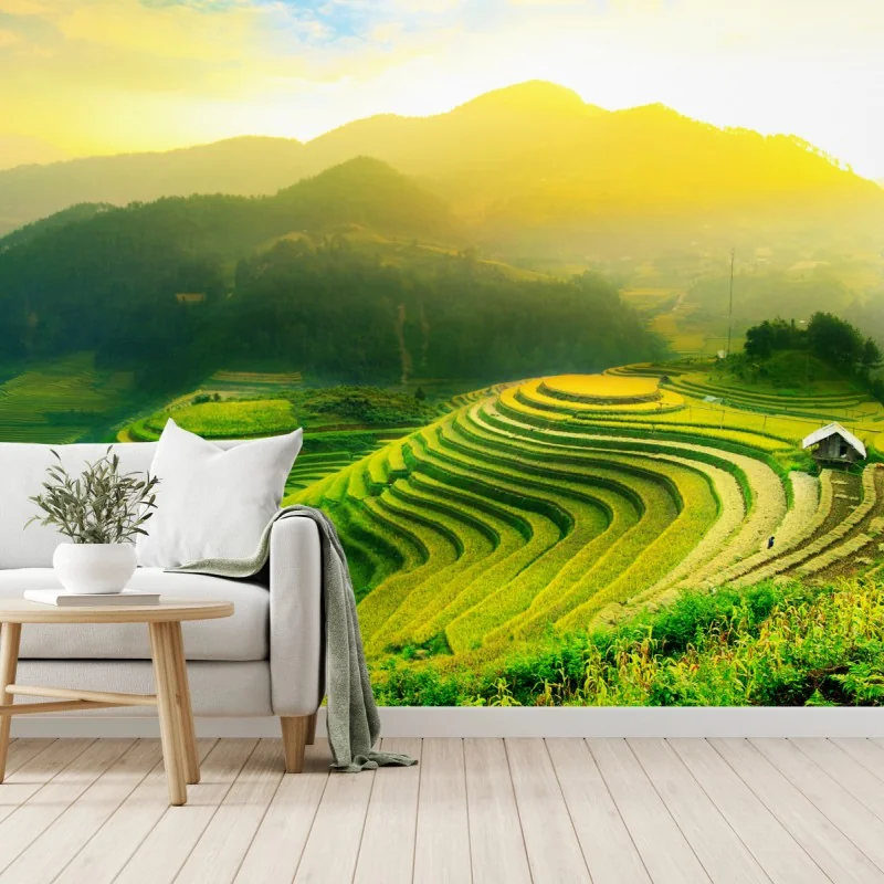 Fototapete goldene reisterrassen im morgenlicht – Wallnifity® Fototapete goldene reisterrassen im morgenlicht – Wallnifity®