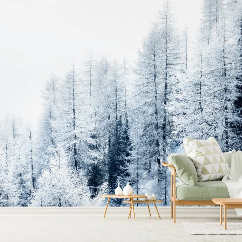 Fototapete winterstille: verschneiter wald