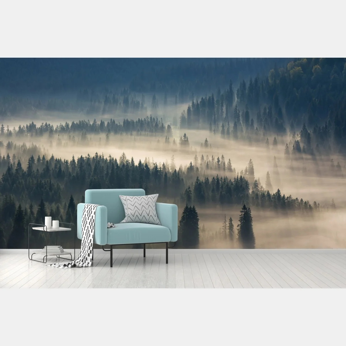 Fototapete nebliger nadelwald im morgengrauen – Wallnifity® Fototapete nebliger nadelwald im morgengrauen – Wallnifity®