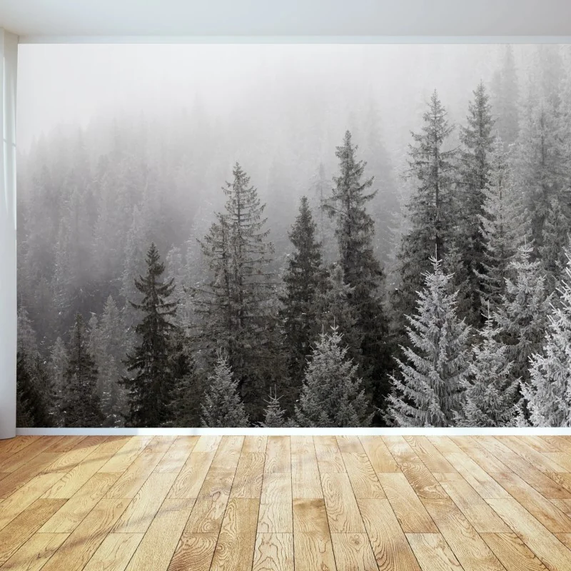 Fototapete nebliger winterwald in den Karpaten